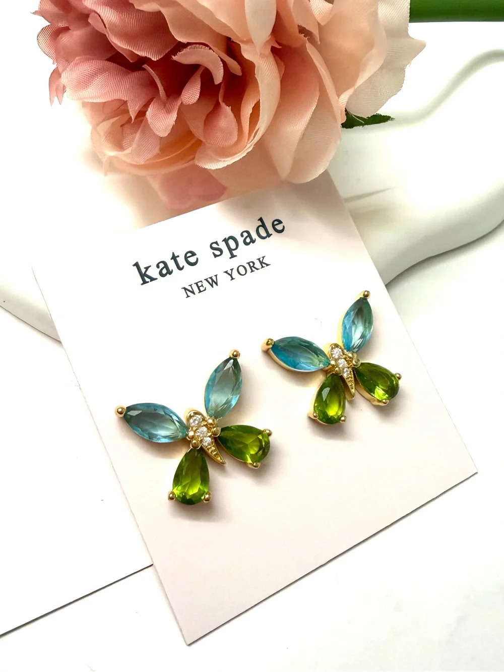 kate spade Blue and Green Crystal butterfly Earrings